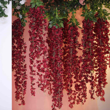 Wine Artificial Silk Hanging Wisteria Flower Garland Vines - Elaborated 5 Full Strands in 1 Bush 42"