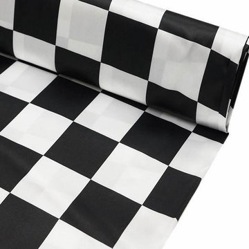 Black / White Checkered Satin Fabric Bolt, DIY Craft Fabric Roll 54"x10 Yards