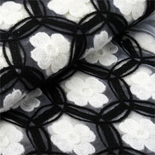 54 Inch x 4 Yards Black / White Flower Embellished Tulle Fabric Bolt, DIY Craft Fabric Roll#whtbkgd