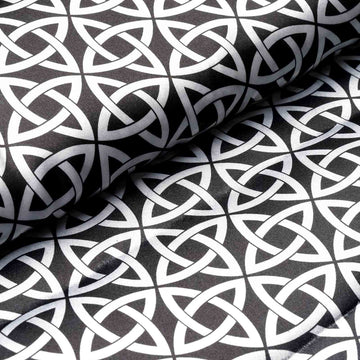 Black / White Zen Design Satin Fabric Bolt, DIY Craft Fabric Roll 54"x10 Yards