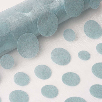 Blue Premium Organza With Velvet Dots Fabric Bolt, DIY Craft Fabric Roll 12"x10 Yards
