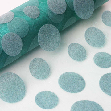 Hunter Emerald Green Premium Organza With Velvet Dots Fabric Bolt, DIY Craft Fabric Roll 12"x10 Yards