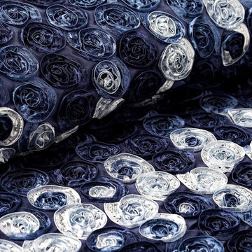 Navy Blue Mini Multi Color 3D Rosette Fabric Roll, DIY Craft Fabric Bolt 54"x4 Yards