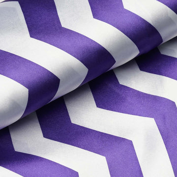 Purple / White Chevron Print Satin Fabric Roll, Zig Zag DIY Craft Fabric Bolt 54"x10 Yards