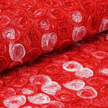 Red Mini Multi Color 3D Rosette Fabric Roll, DIY Craft Fabric Bolt 54"x4 Yards