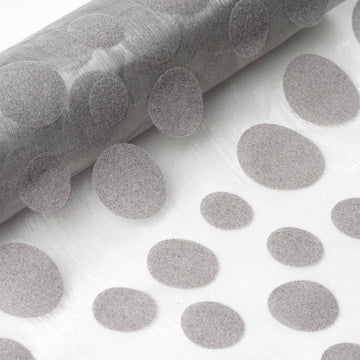 Silver Premium Organza With Velvet Dots Fabric Bolt, DIY Craft Fabric Roll 12"x10 Yards