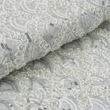 Elevate Your Event Decor with Silver/White Tulle Lace Sequin Fabric Roll