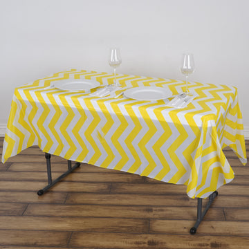 Yellow Chevron Waterproof Plastic Tablecloth, PVC Rectangle Disposable Table Cover 54"x72"