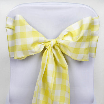 Add Rustic Charm to Your Event with Yellow/White Buffalo Plaid Chair Sashes