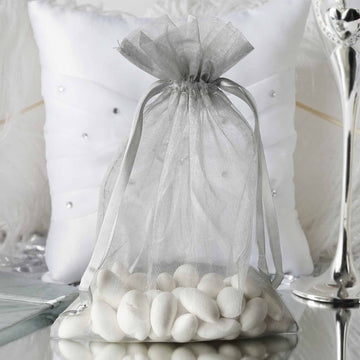 Elegant Silver Organza Drawstring Wedding Party Favor Gift Bag
