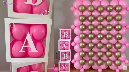 Baby shower balloon box and balloon wall decor