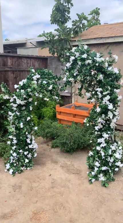 Bridal shower flower arch setup