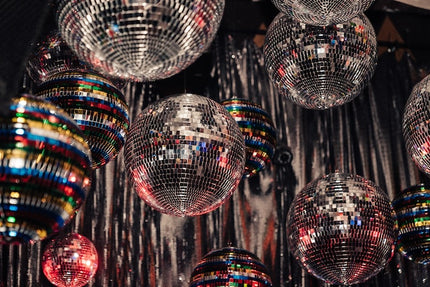 Disco ball setup for a decades theme party