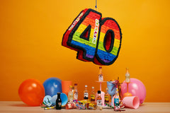 Number 40 hanging pinata with balloon decor