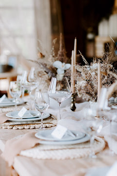 Sophisticated wedding tablescape adorned with dried florals.