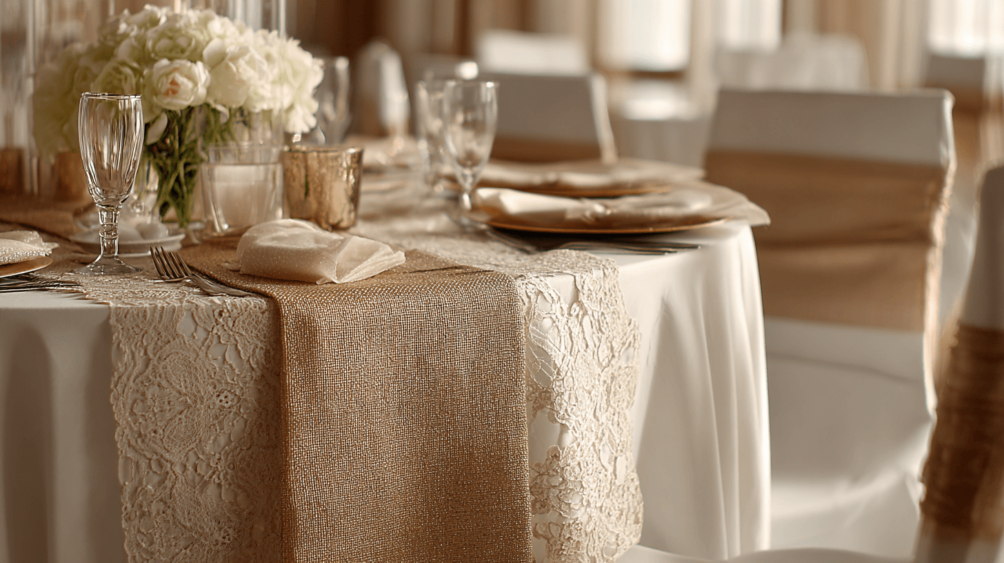 wedding table layering linens textures accents example: damask runner over solid cloth