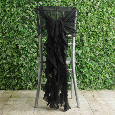 1 Set Chiffon Hoods Chair Sashes with Willow Ruffles Black - Graceful Decorative Accent