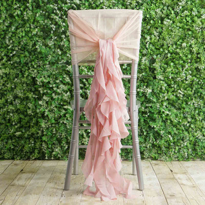 1 Set Chiffon Hoods Chair Sashes with Willow Ruffles Blush - Graceful Decorative Accent