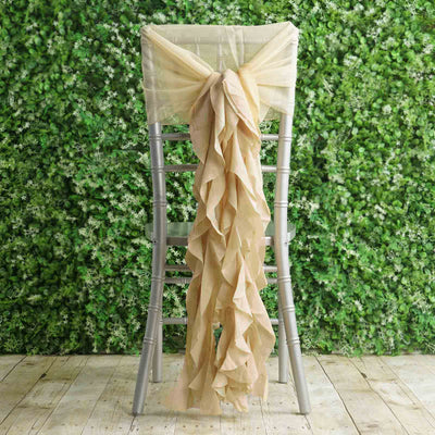 1 Set Chiffon Hoods Chair Sashes with Willow Ruffles Champagne - Graceful Decorative Accent