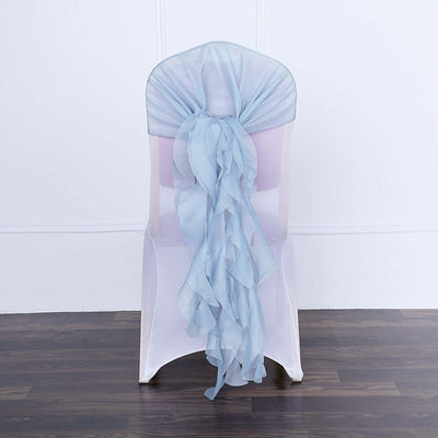 1 Set Chiffon Hoods Chair Sashes with Willow Ruffles Dusty Blue - Graceful Decorative Accent