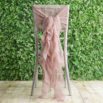 1 Set Chiffon Hoods Chair Sashes with Willow Ruffles Dusty Rose - Graceful Decorative Accent