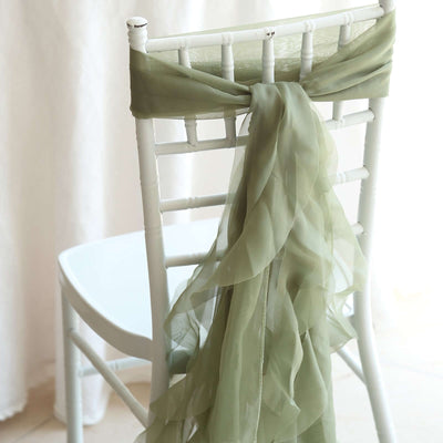 1 Set Chiffon Hoods Chair Sashes with Willow Ruffles Dusty Sage Green - Graceful Decorative Accent