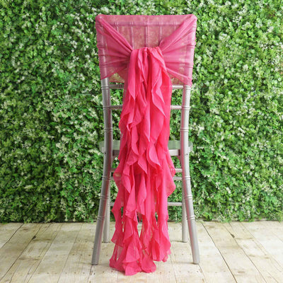 1 Set Chiffon Hoods Chair Sashes with Willow Ruffles Fuchsia - Graceful Decorative Accent