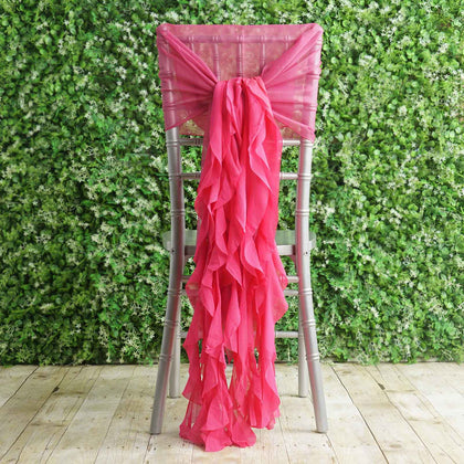 1 Set Chiffon Hoods Chair Sashes with Willow Ruffles Fuchsia - Graceful Decorative Accent