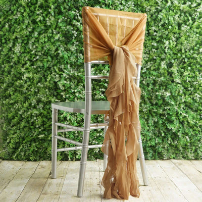 1 Set Chiffon Hoods Chair Sashes with Willow Ruffles Gold - Graceful Decorative Accent