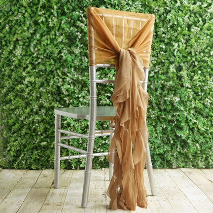 1 Set Chiffon Hoods Chair Sashes with Willow Ruffles Gold - Graceful Decorative Accent