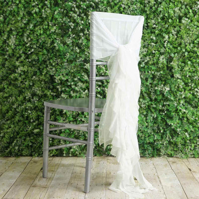 1 Set Chiffon Hoods Chair Sashes with Willow Ruffles Ivory - Graceful Decorative Accent
