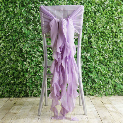 1 Set Chiffon Hoods Chair Sashes with Willow Ruffles Lavender Lilac - Graceful Decorative Accent