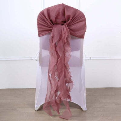 1 Set Chiffon Hoods Chair Sashes with Willow Ruffles Mauve/Cinnamon Rose - Graceful Decorative Accent