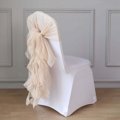 1 Set Chiffon Hoods Chair Sashes with Willow Ruffles Nude - Graceful Decorative Accent