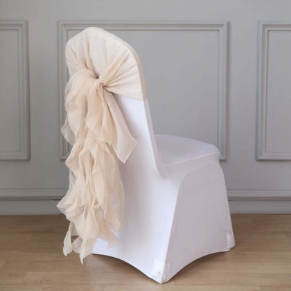 1 Set Chiffon Hoods Chair Sashes with Willow Ruffles Nude - Graceful Decorative Accent