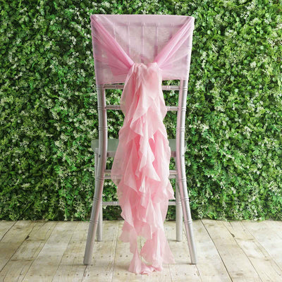 1 Set Chiffon Hoods Chair Sashes with Willow Ruffles Pink - Graceful Decorative Accent