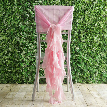 1 Set Chiffon Hoods Chair Sashes with Willow Ruffles Pink - Graceful Decorative Accent
