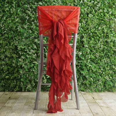 1 Set Chiffon Hoods Chair Sashes with Willow Ruffles Red - Graceful Decorative Accent