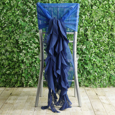 1 Set Chiffon Hoods Chair Sashes with Willow Ruffles Royal Blue - Graceful Decorative Accent