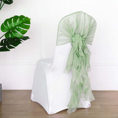 1 Set Chiffon Hoods Chair Sashes with Willow Ruffles Sage Green - Graceful Decorative Accent