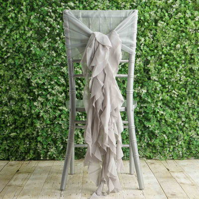 1 Set Chiffon Hoods Chair Sashes with Willow Ruffles Silver - Graceful Decorative Accent