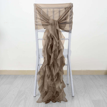 1 Set Chiffon Hoods Chair Sashes with Willow Ruffles Taupe - Graceful Decorative Accent
