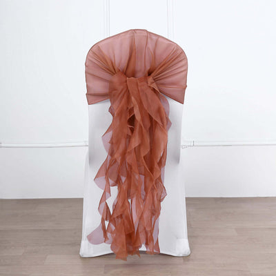1 Set Chiffon Hoods Chair Sashes with Willow Ruffles Terracotta (Rust) - Graceful Decorative Accent