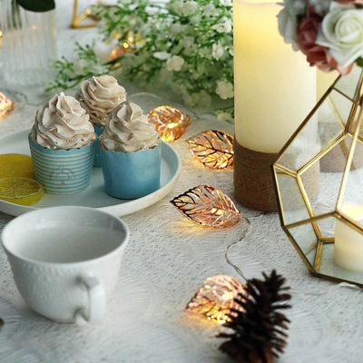 10 LED Rose Gold Leaves String Light Garland 5ft Warm White - Battery Operated Decorative Lighting