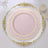 Elegant pink plate with gold ornate rim on white background