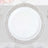 Elegant white plate with intricate silver border design.