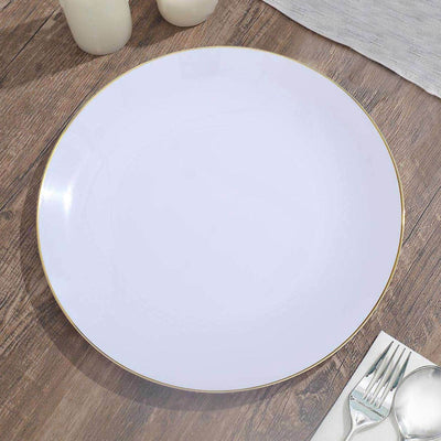 10-Pack Plastic Round Dinner Plates 10" White with Gold Rim - Glossy Disposable Party Plates for Weddings & Celebrations