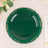 Green decorative plate with ornate gold trim on a neutral background.