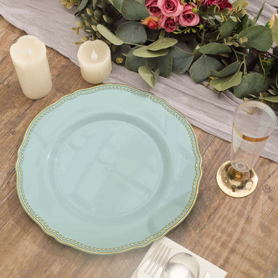 10-Pack Plastic Dinner Plates 10" Jade with Gold Scalloped Rim - Large Disposable Party Plates