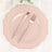Pink scalloped plate with gold trim and silver knife and fork